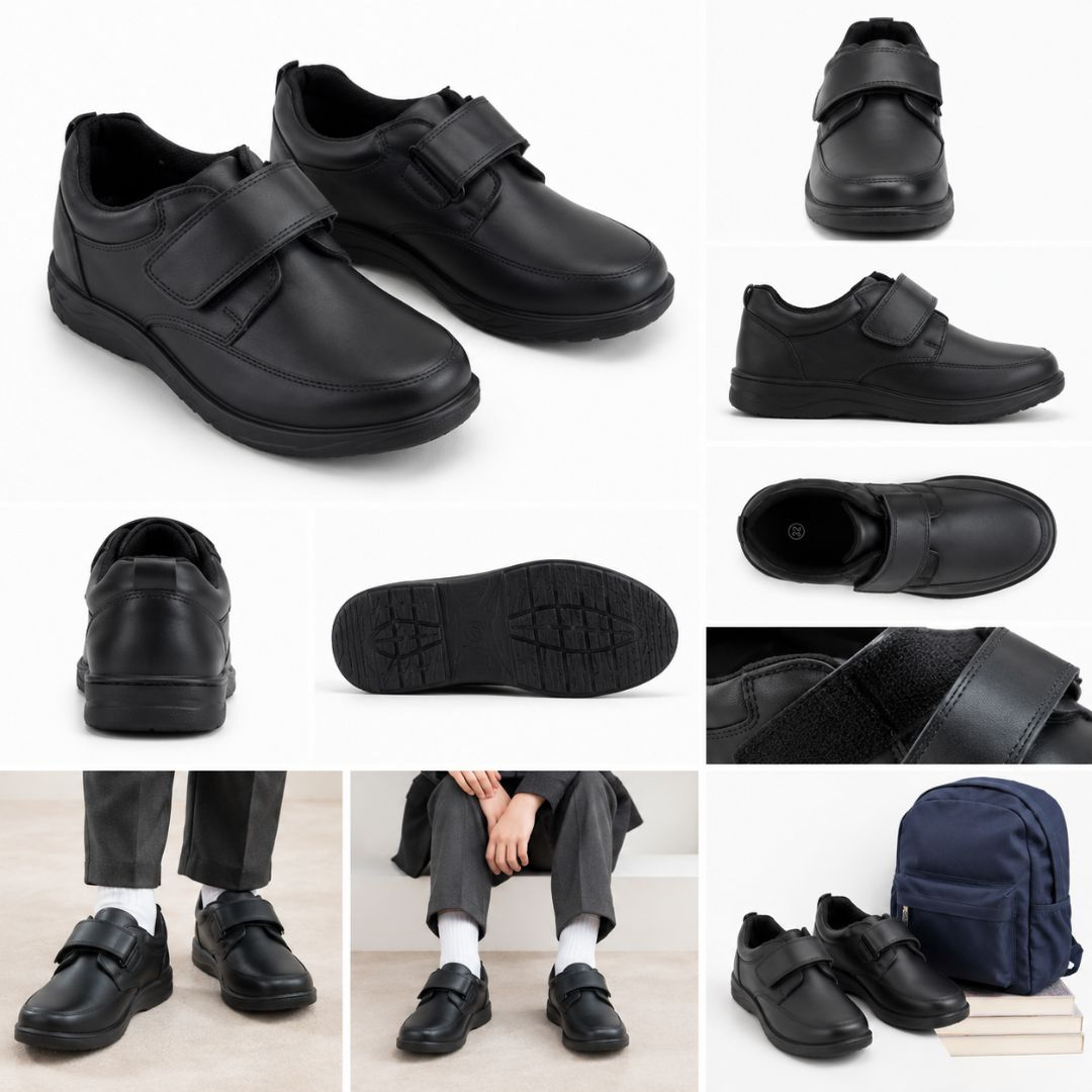 Childrens Black Hook & Loop School Shoes